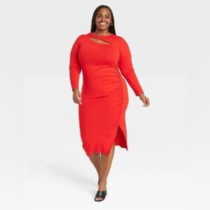 Ava & Viv Front Cutout Red Ruched Dress Size 3X